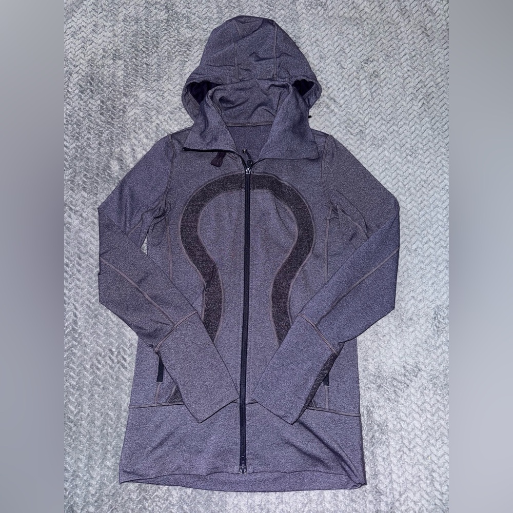 Lululemon Womens Stride Zip‎ Up Hoodie High Collar Heathered Purple Fitted Sz 6